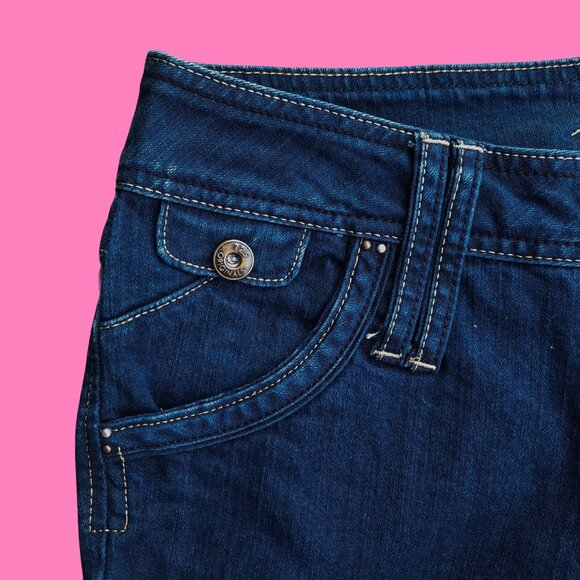 Y2K low Rise Bootcut Flare Jeans Dark Wash Flap Pockets US 11 Stretch Denim - Picture 5 of 9